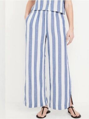 Old Navy Blue & White Vertical-Striped Wide-Leg Pants